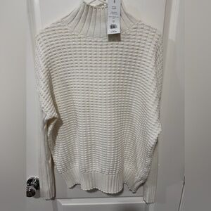 FRENCH CONNECTION Mozart Popcorn High Neck Ribbed Sweater Top Winter White Sz M